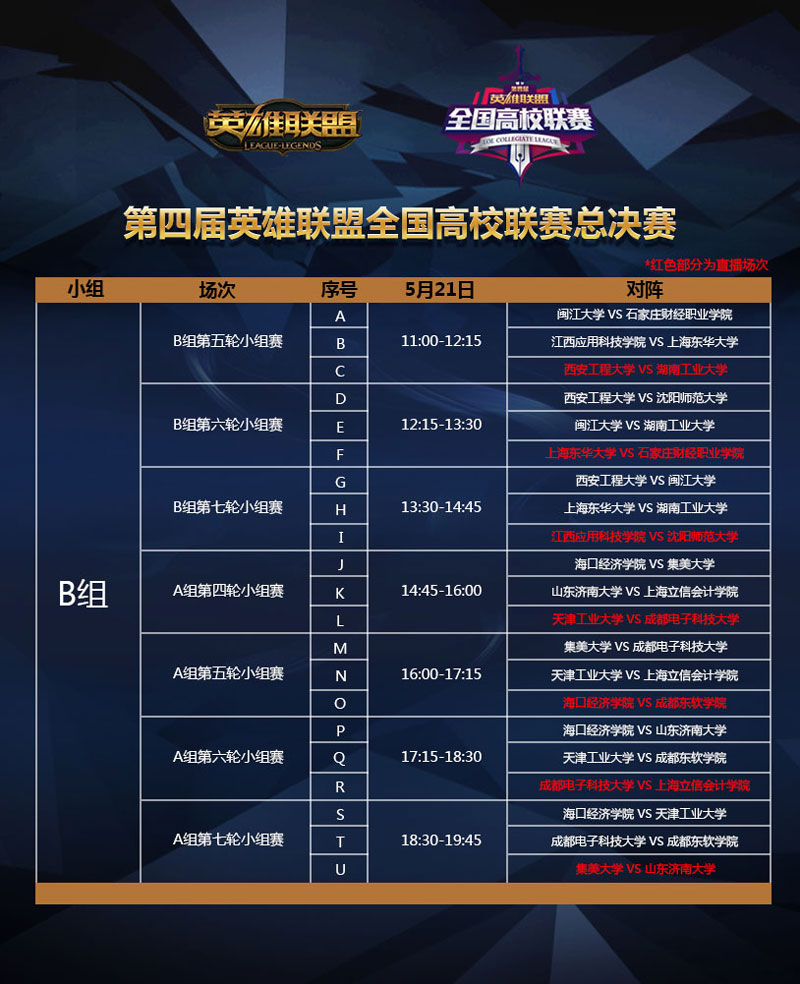 LOL第四届高校联赛总决赛赛程公布