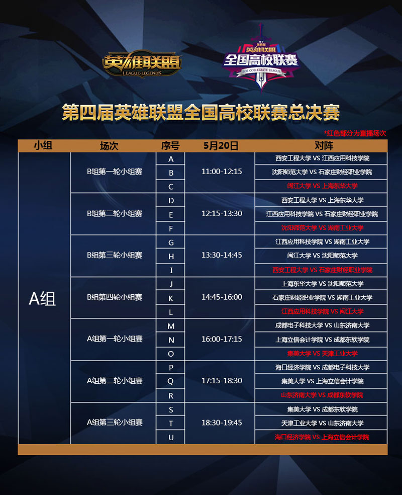 LOL第四届高校联赛总决赛赛程公布