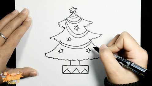 早教亲子绘画视频,漂亮的圣诞树简笔画