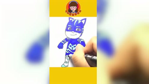 睡衣小英雄-猫小子 进入黑夜拯救世界! #简笔画 #绘画教程