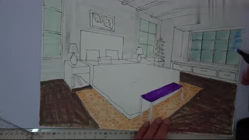 自己的房间怎么画:在两点透视中画出一个卧室