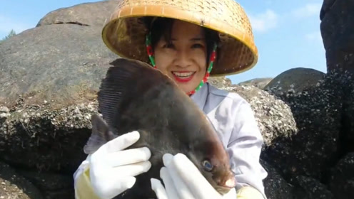 这里果然是赶海宝地,阿渔妹抓了满满一筐,其中一条罕见鱼最值钱