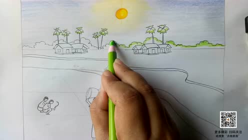 教你一步一步画秋天稻田丰收风景画蜡笔水粉画