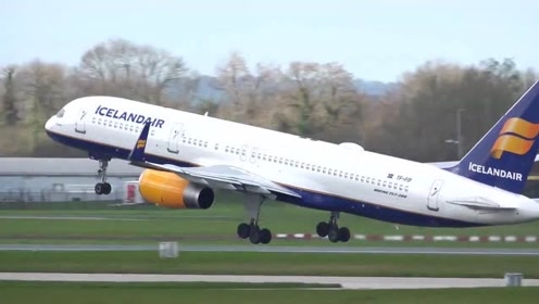 波音757客机曼彻斯特国际机场起飞,航空爱好者记录