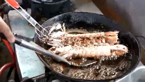 美味的油炸螳螂虾,还没出锅就流口水了