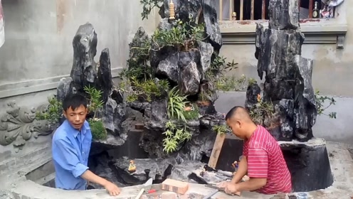 家里最近在装修,院子里自建假山,鱼池,请来的工人技术还不错