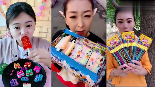 美女们直播吃雪糕果冻,雪糕棉花糖糖,铅笔糖,童年向往的生活