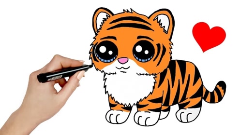 学习画一只可爱的小老虎,胡子画得好长,两只大眼睛炯炯有神!