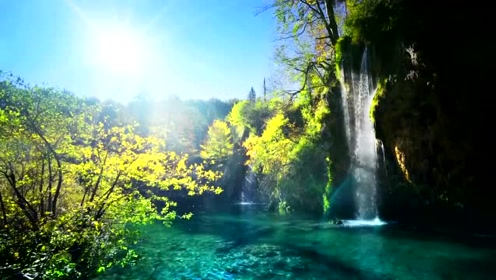 绿水蓝天阳光瀑布流水背景音乐,轻音乐,静心冥想音乐