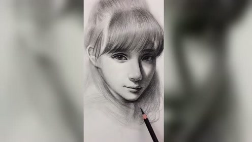 小美女的素描绘画过程图.