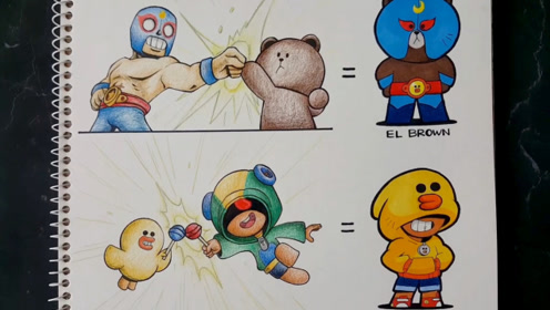 手绘《荒野乱斗》小英雄们的合体皮肤