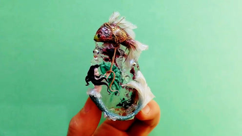 漂亮的树脂黏土小饰品美人鱼和深海鱼怪,diy手工制作