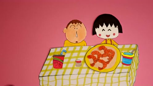 原创手绘定格动画:阿呆和小丸子吃美味小龙虾,他们吃得好开心.