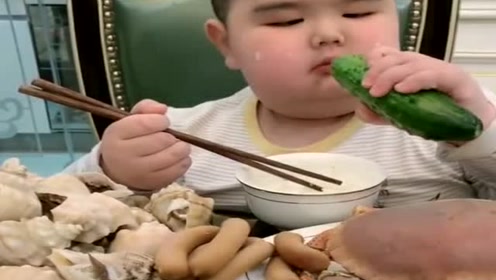 小胖子在家吃饭,这一次菜看着那么丰富,但是他很自觉的吃菜!