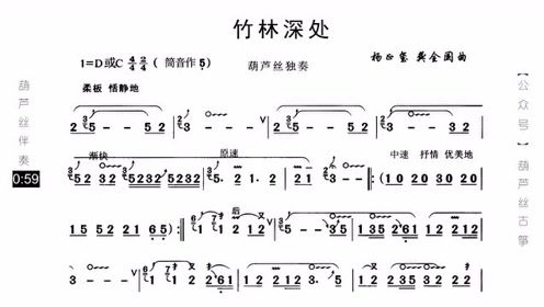 葫芦丝名曲《竹林深处》动态歌谱伴奏,学习真方便!