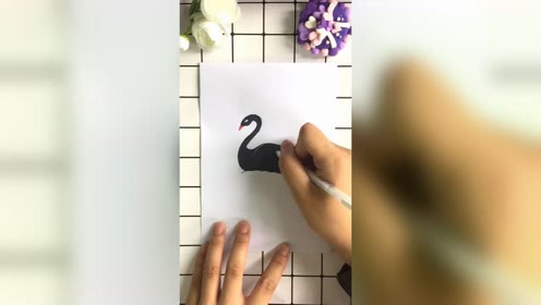 黑天鹅简笔画,可以锻炼线条的流畅度哦