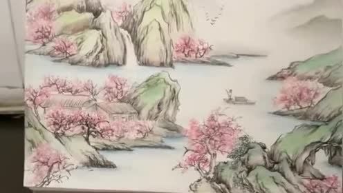 民间牛人的手绘,第一眼看上去,好像陶渊明的桃花源记啊!