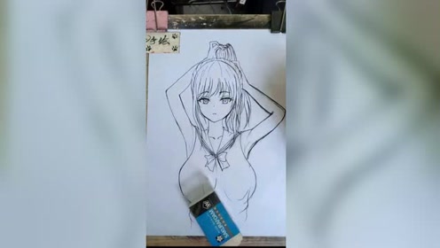 临摹画正在扎头发的漂亮动漫小姐姐