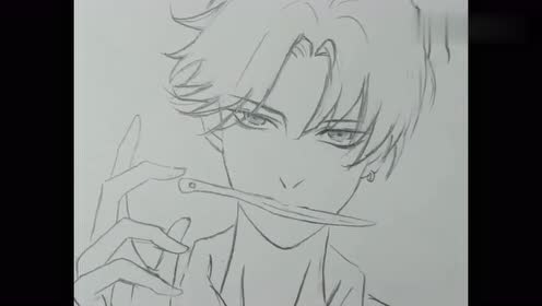 漫画老师画一个男神,嘴里咬着刀的时候真帅,网友:好酷啊