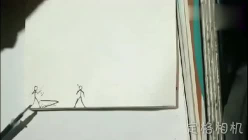 纸上手绘火柴人翻页动画,不得不说,这作者有点"吊"