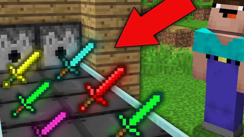我的世界动画短片:noob在这个村庄建立了超级剑工厂!