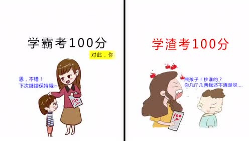 学霸考100分vs学渣考100分,家长的反应会有何不同?哈哈哈