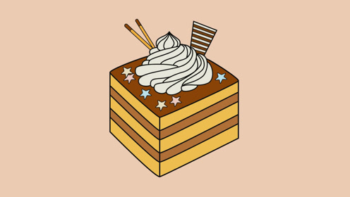51 甜蜜的巧克力方形蛋糕简笔画