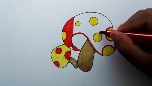 亲子育儿简笔画,简单的画蘑菇简笔画教程,也涂上颜色喽