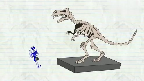 搞笑动画:小小铅笔人遇到骷髅恐龙,竟拍起了杂志照片都不害怕么