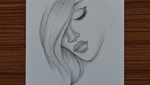 趣味素描画:画长发女孩