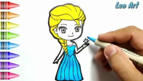 用彩笔画一个冰雪奇缘中的艾莎公主,学会后可以教给孩子