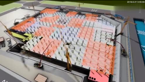 中建八局万达广场跳仓法施工动态模拟动画,像下棋一样