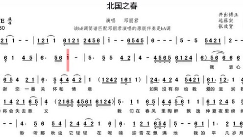 歌曲《北国之春》的萨克斯音色简谱