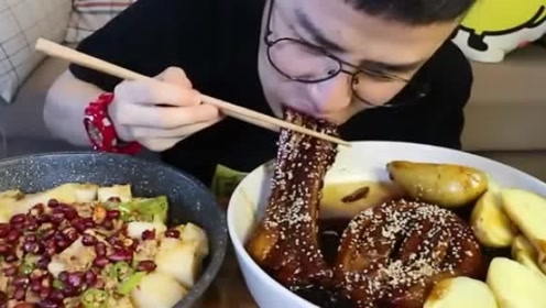 吃播:光小强吃自制酱炖五花肉,肥瘦相间吃的满嘴流油真过瘾啊