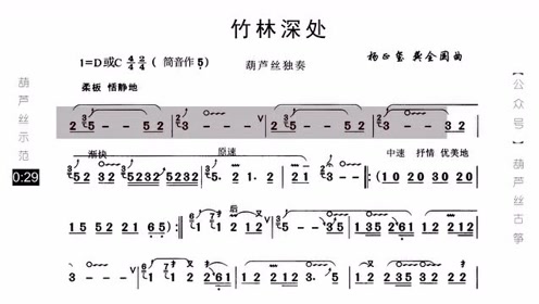 葫芦丝名曲《竹林深处》动态歌谱示范,学习真方便!