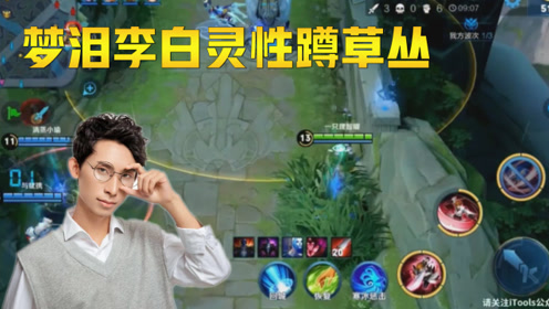 王者荣耀:梦泪李白灵性蹲草丛,反杀越塔强杀,真是帅呆了!