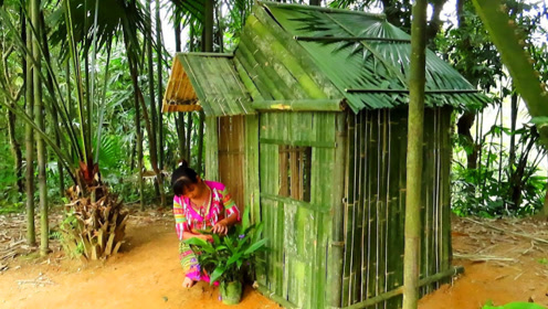 山村女孩自制小竹屋,夏天居住凉快又安逸,这样的竹屋你喜欢吗