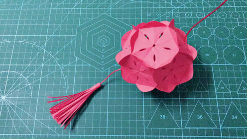 元宵节灯笼折纸,非常简单的五面花灯折纸教程