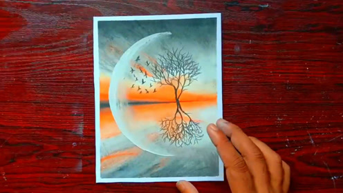 如何用蜡笔绘出油画效果 照着做初学者画出美丽的日落风景