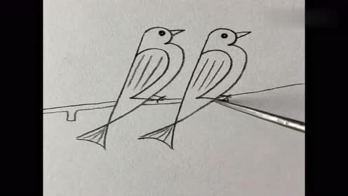 简笔画:用两个123画一对比翼鸟,好事成双!这铅笔活了!