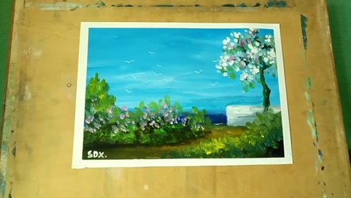 丙烯风景画绘制 海边