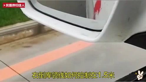 驾考科目二,右倒库领线如何控制在1.5米?看好点位沿黄线走!