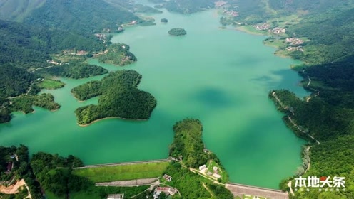 航拍怀集冷坑三坑水库湿地公园六祖庙