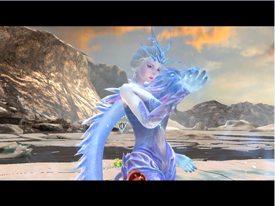 雪域魅姬的第二个技能;大规模的区域伤害,在中间还会掉落一个冰块