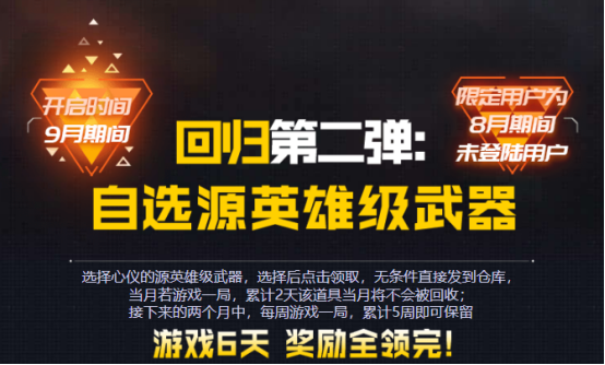 【活动头条】九月回流专属来就领神器！毁灭、AWM-裁决等你来拿！