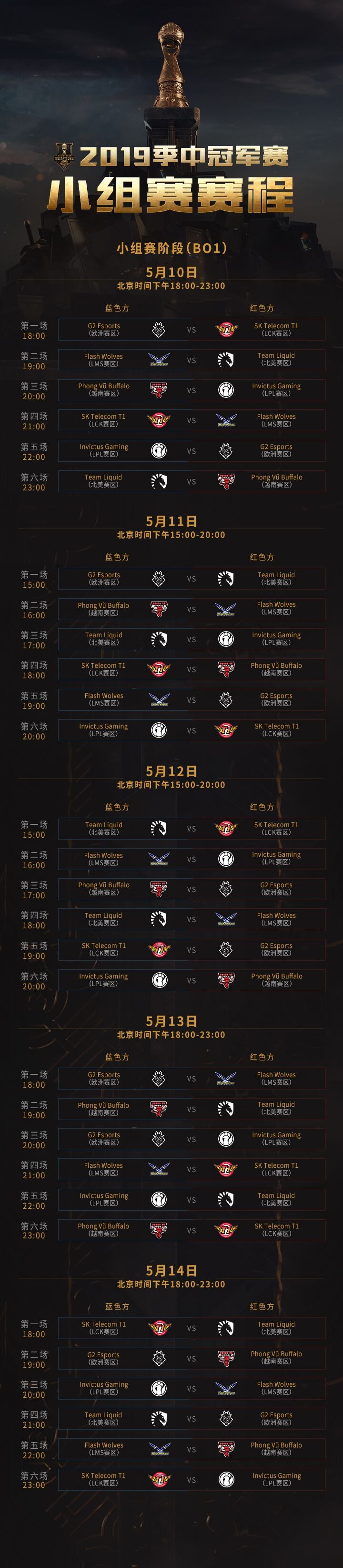 lol2019MSI小组赛赛程公布：5月10肉iG首战东道主PVB