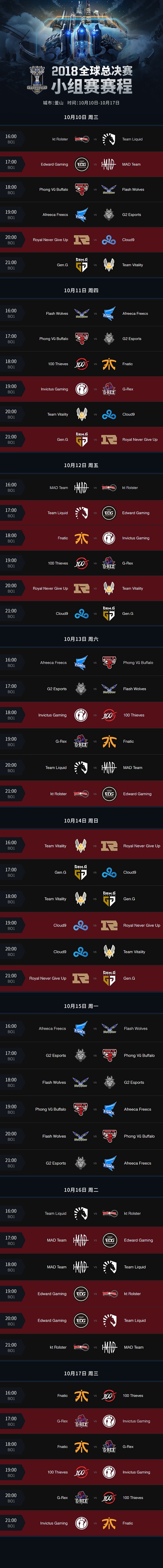 lol2018全球总决赛小组赛赛程公布：10月10日EDGvsMAD RNGvsC9