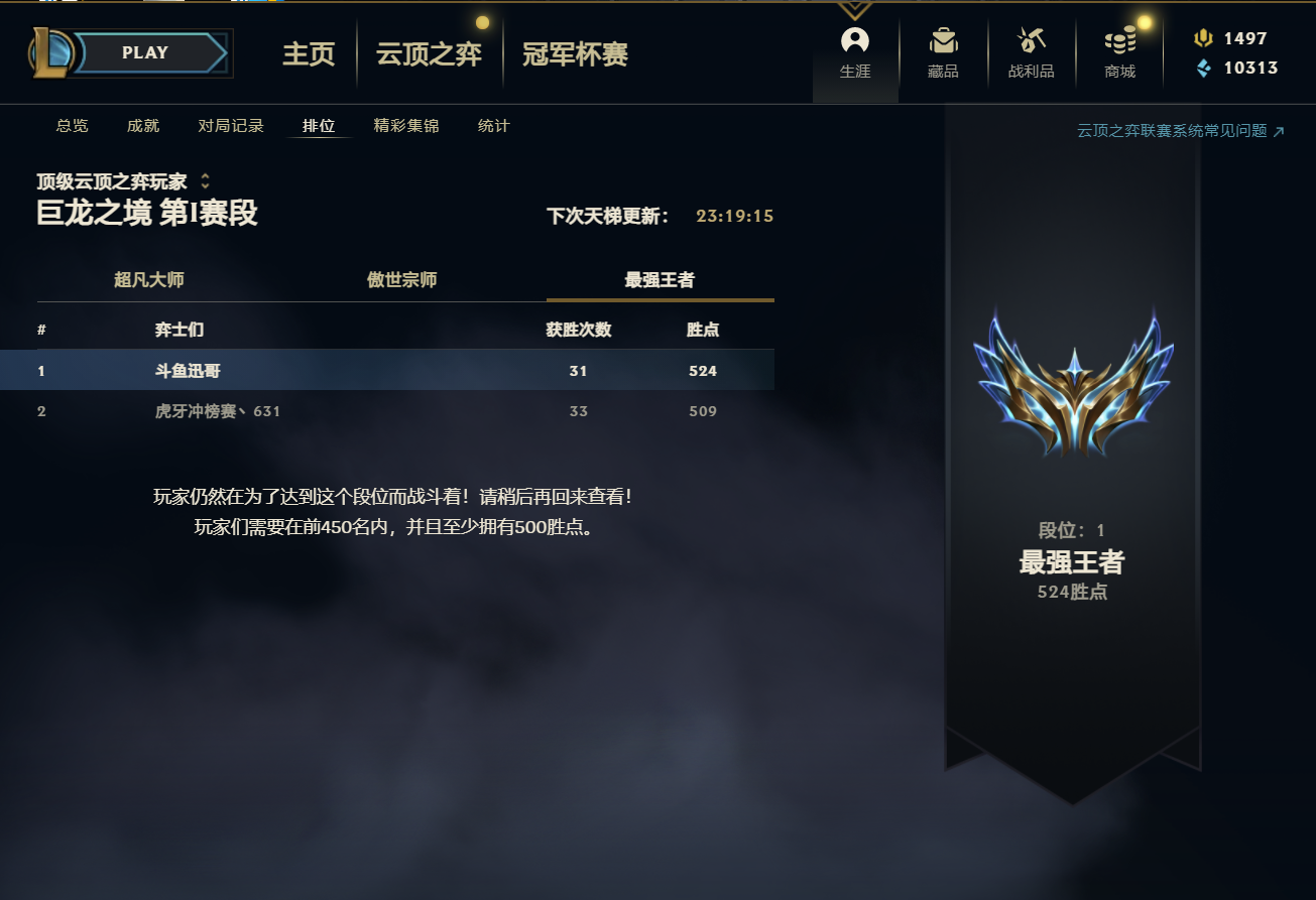 恭喜斗鱼迅哥成为云顶之弈s75隐秘海域赛季单人模式首个最强王者