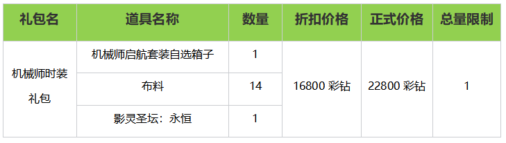 全新职业机械师登场！超值启航活动即将开启！