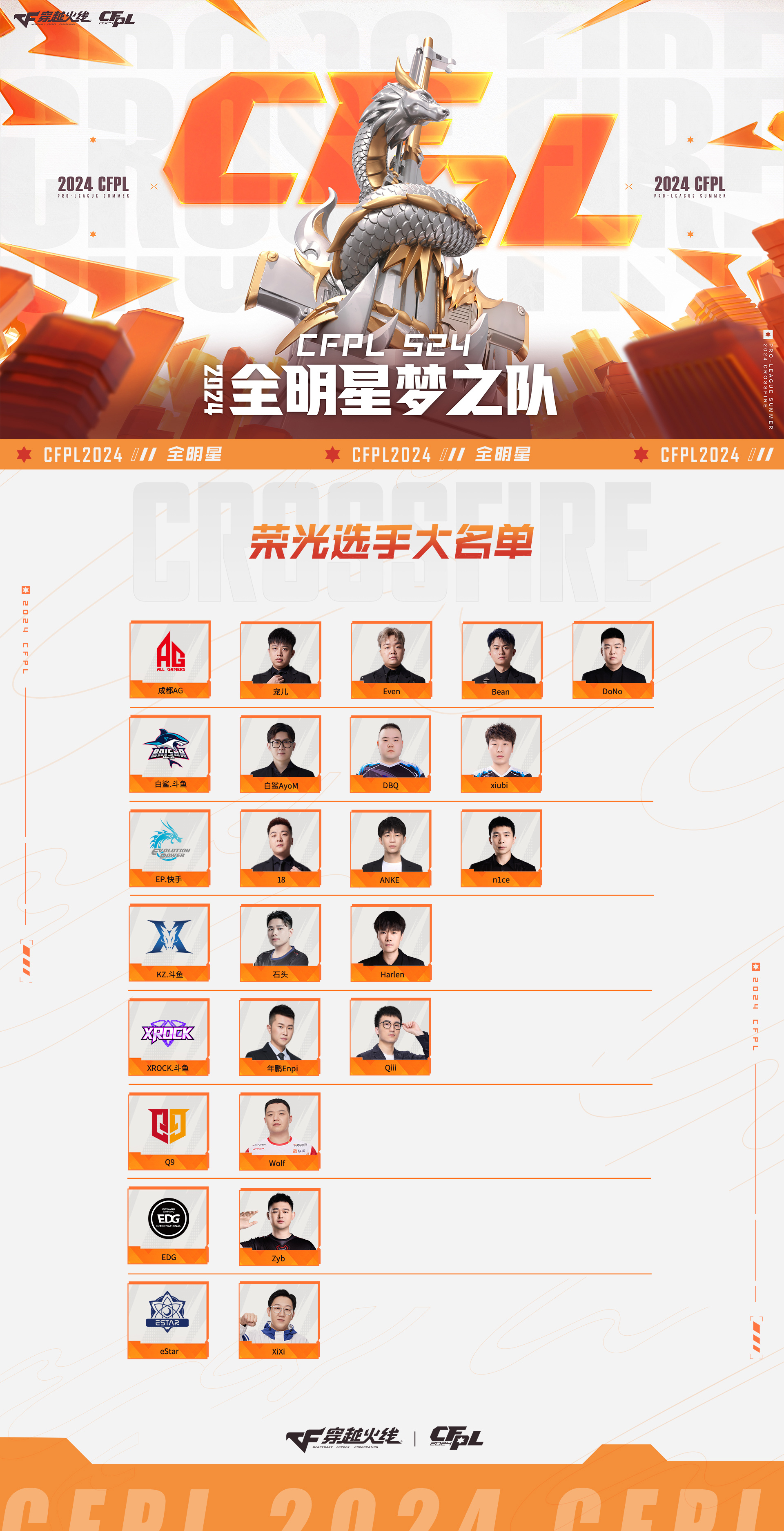 CFPLS24全明星梦之队荣光选手名单公布